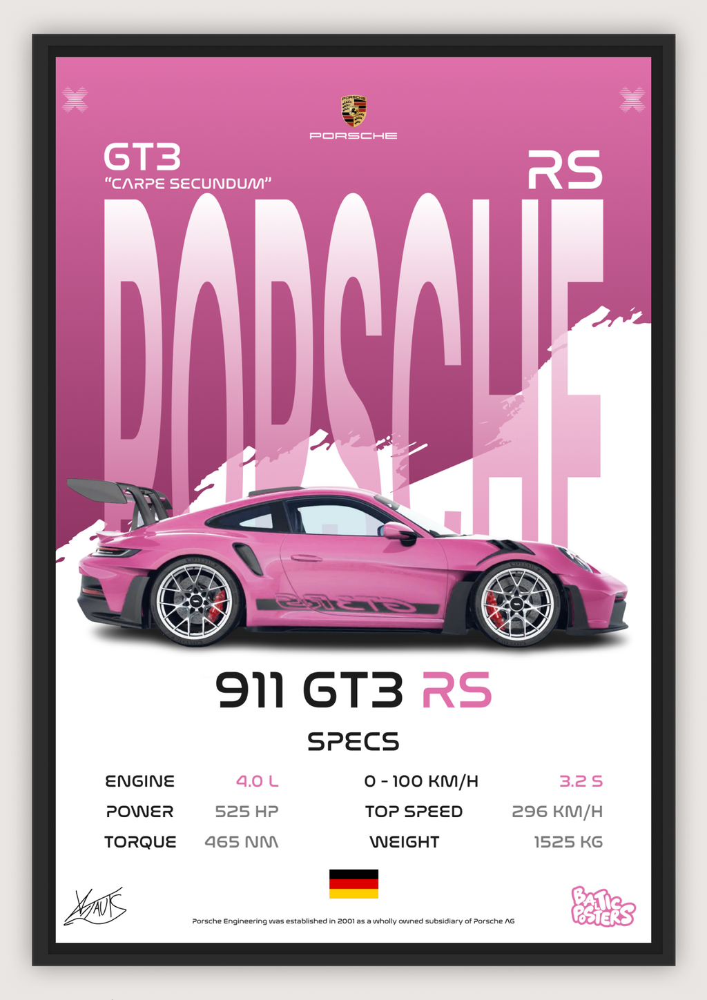 Плакат Porsche 911 GT3 RS / формат А4 с фотобумагой