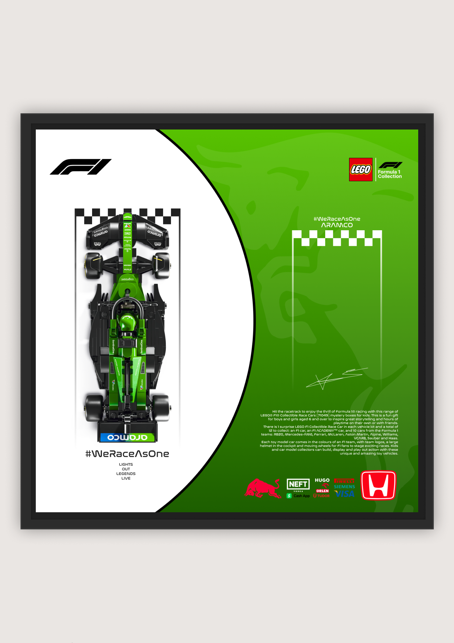 Aston Martin Aramco F1 – LEGO Minifigure Display Poster