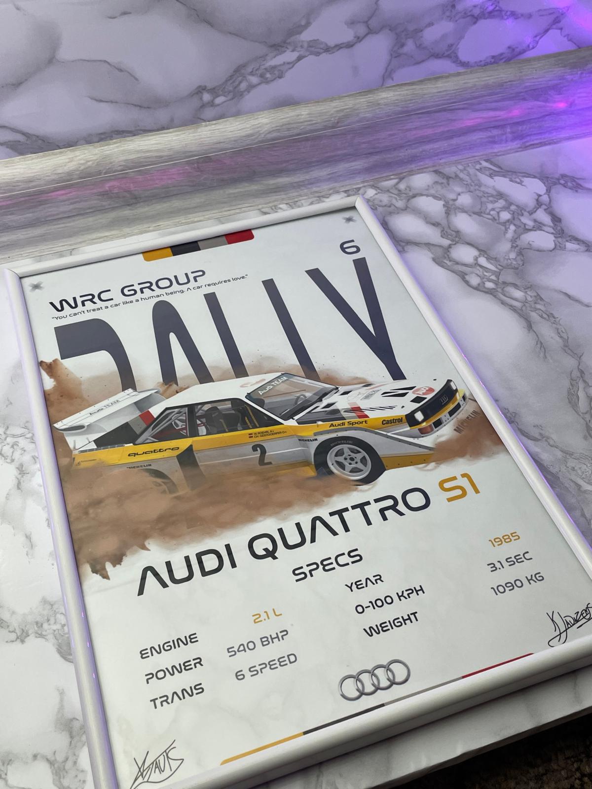AUDI QUATTRO S1 – WRC B GRUPAS PLAKĀTS / A4 IZMĒRS AR FOTOPAPĪRU