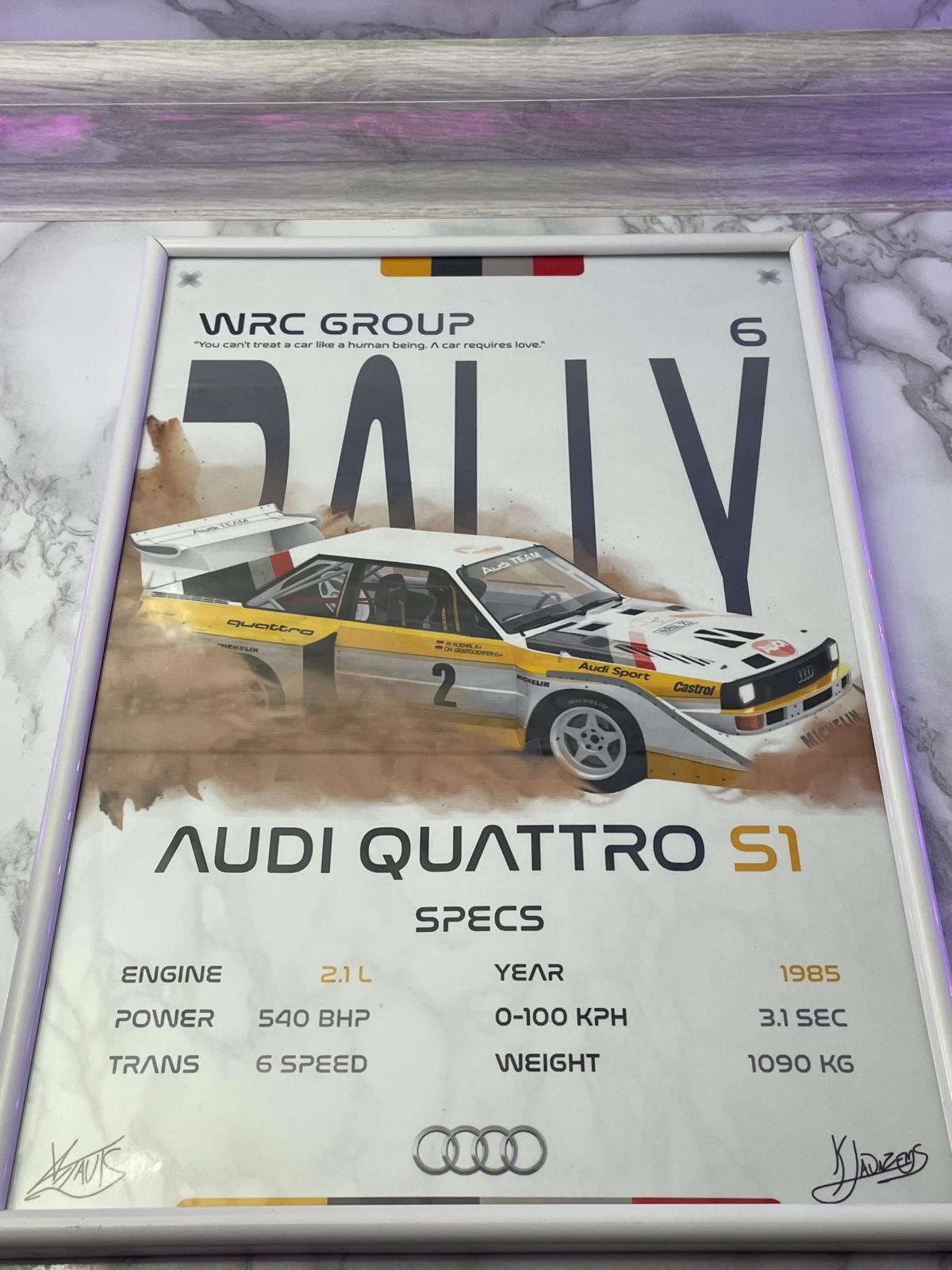 AUDI QUATTRO S1 – WRC B GRUPAS PLAKĀTS / A4 IZMĒRS AR FOTOPAPĪRU